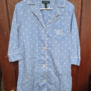 Ralph Lauren Blue Shirt with White Polka Dots